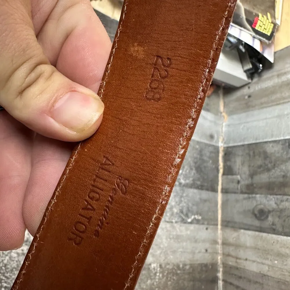 VTG Ralph Lauren Alligator‎ Leather Sterling Silver Belt 2268 size 30 long Brown
